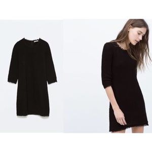 Zara Raw Hem Black Knit Dress